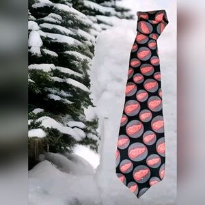 Vtg Silk Tie Red Wings NHL Detroit Hockey Necktie Black Red Gray White Classic